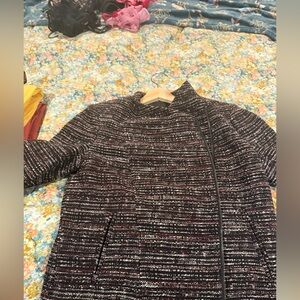 Banana Republic Black and White Textured Blazer with Purple Accent